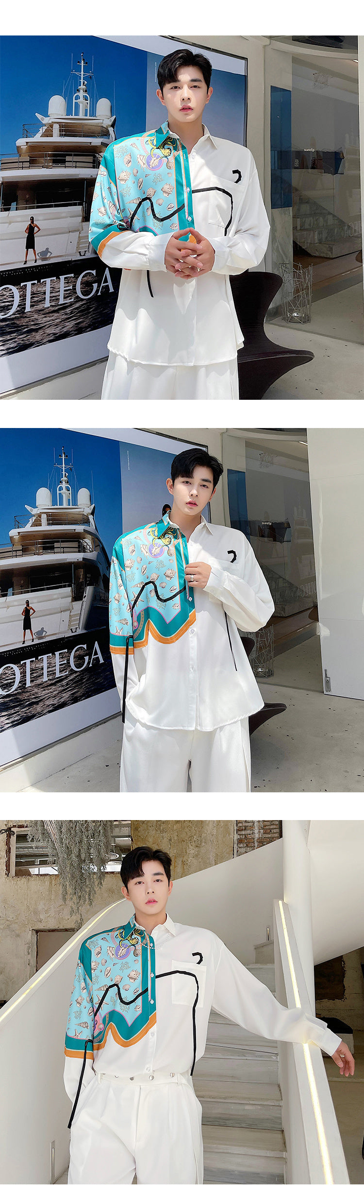 Chemise homme blanche en soie imprimée