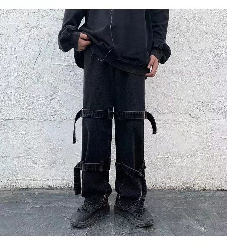 Buckle Solid Loose Jeans