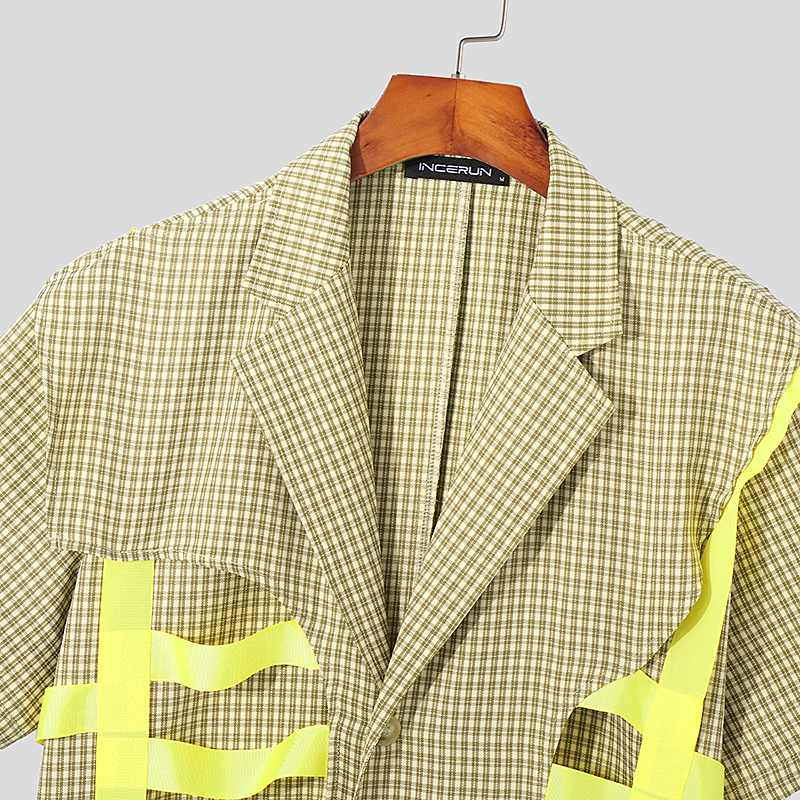 Hollow Out Plaid Polyester Blazer