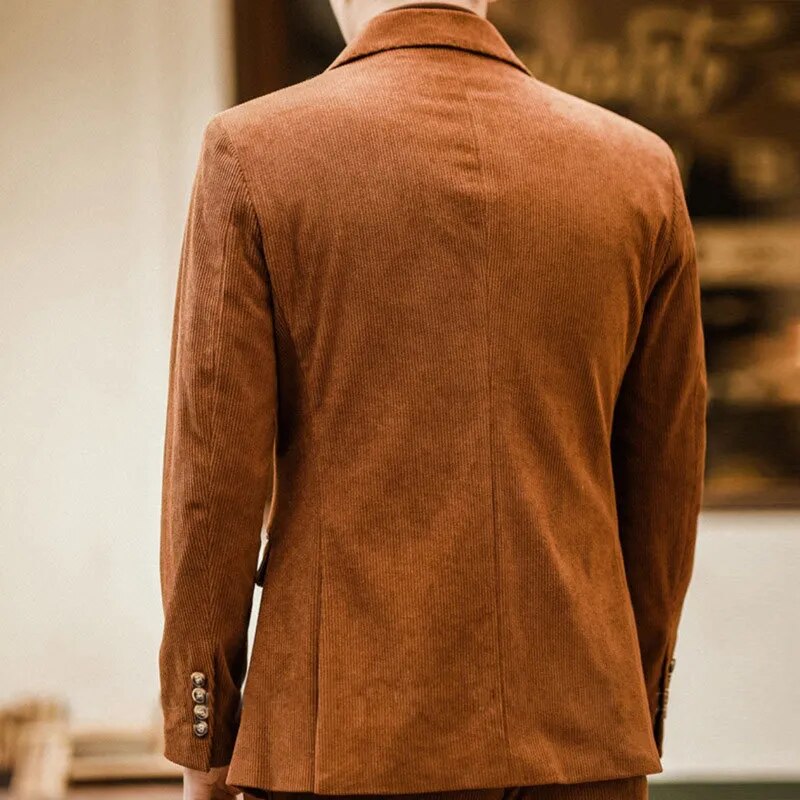 Retro Corduroy Double-Breasted Suit