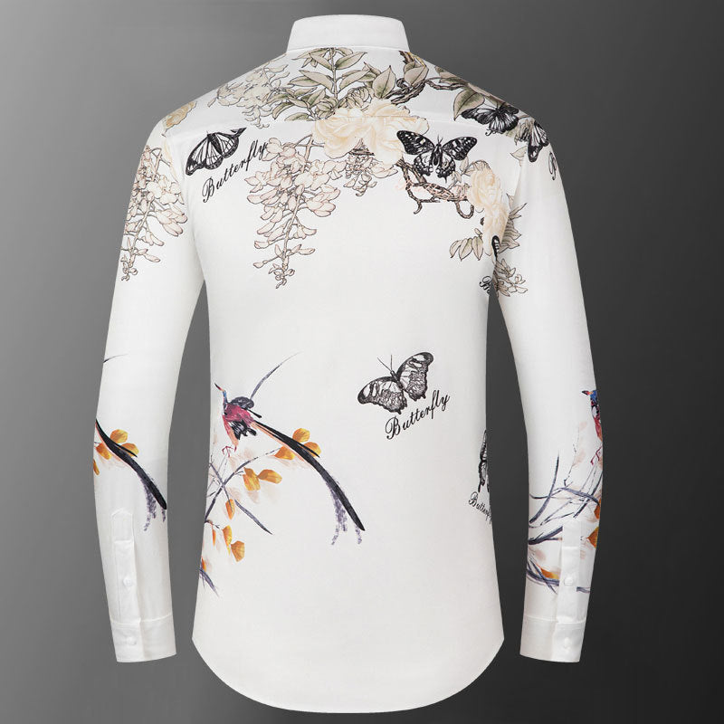 Long Sleeve Baroque Print Pattern Shirt