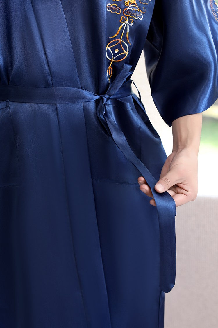 Embroidery Dragon Sleepwear Silk Robe