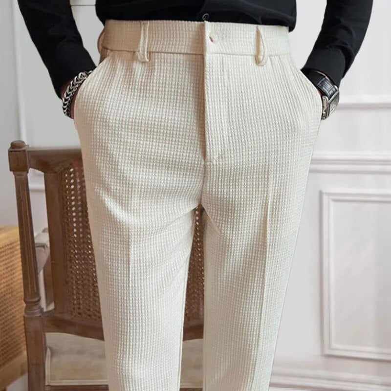 High Waist Solid Color Straight Ankle Trousers