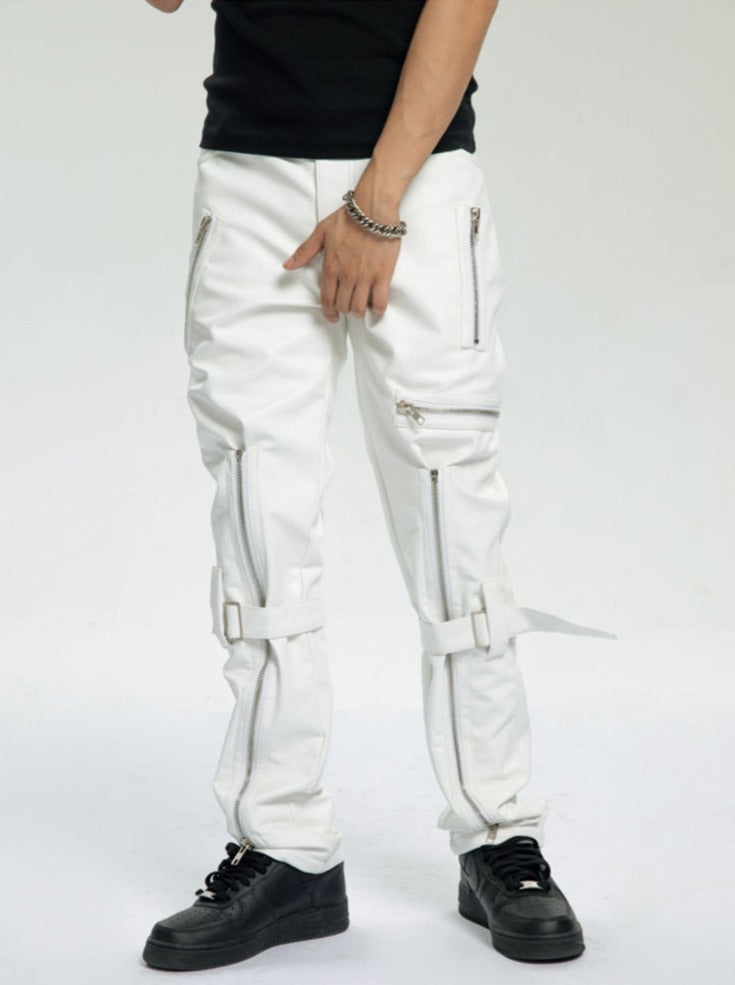 Black Pu Leather Zipper Pants