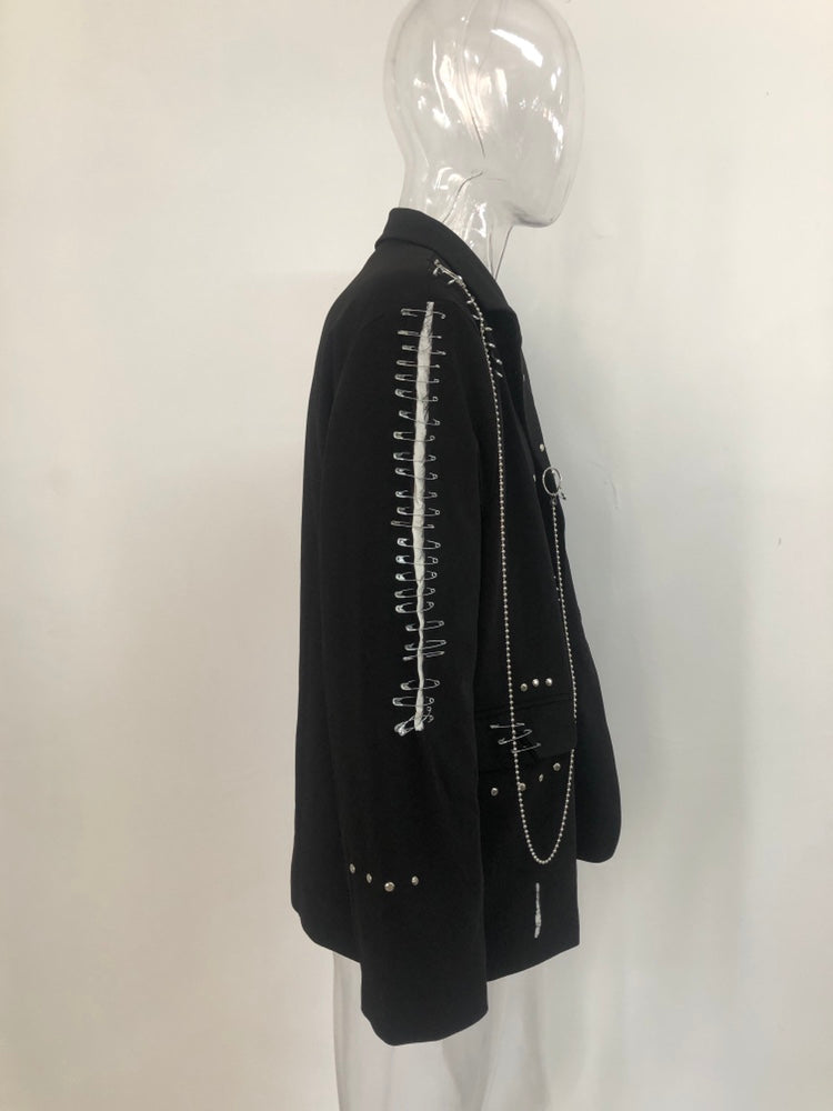 Black Color Metal Chain Decoration Blazer