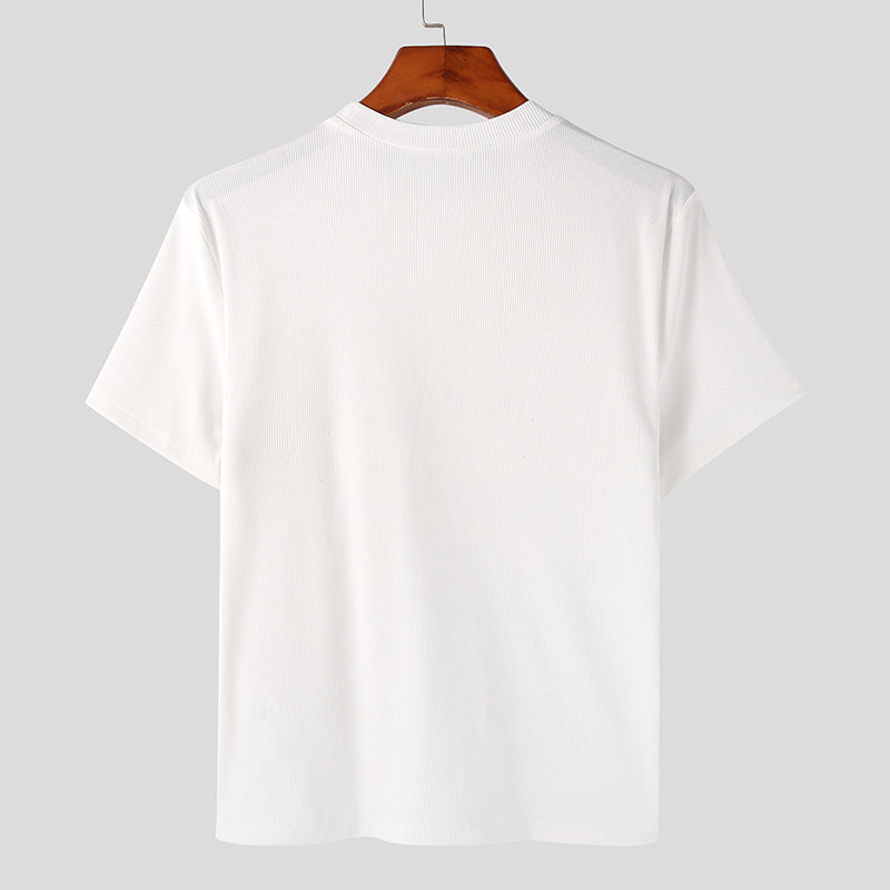 Zipper Solid Color Short Sleeve T-Shirt