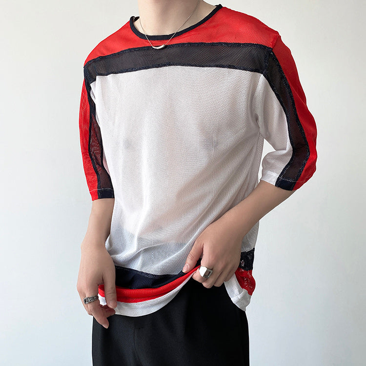 T-shirt à col rond en maille contrastée