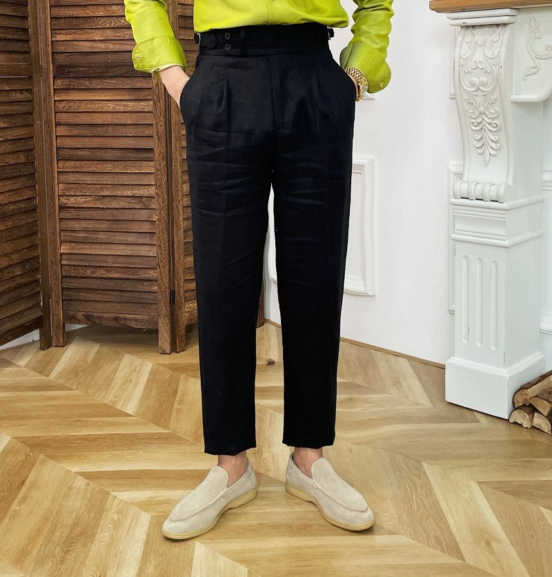 Solid Linen Straight Legs Trousers