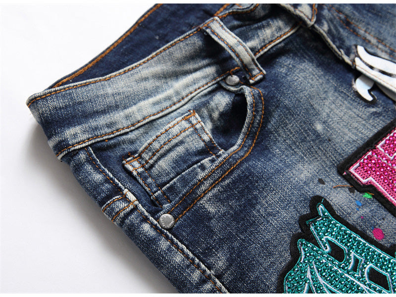 Rivets Bold Letter Slim Fit Jeans