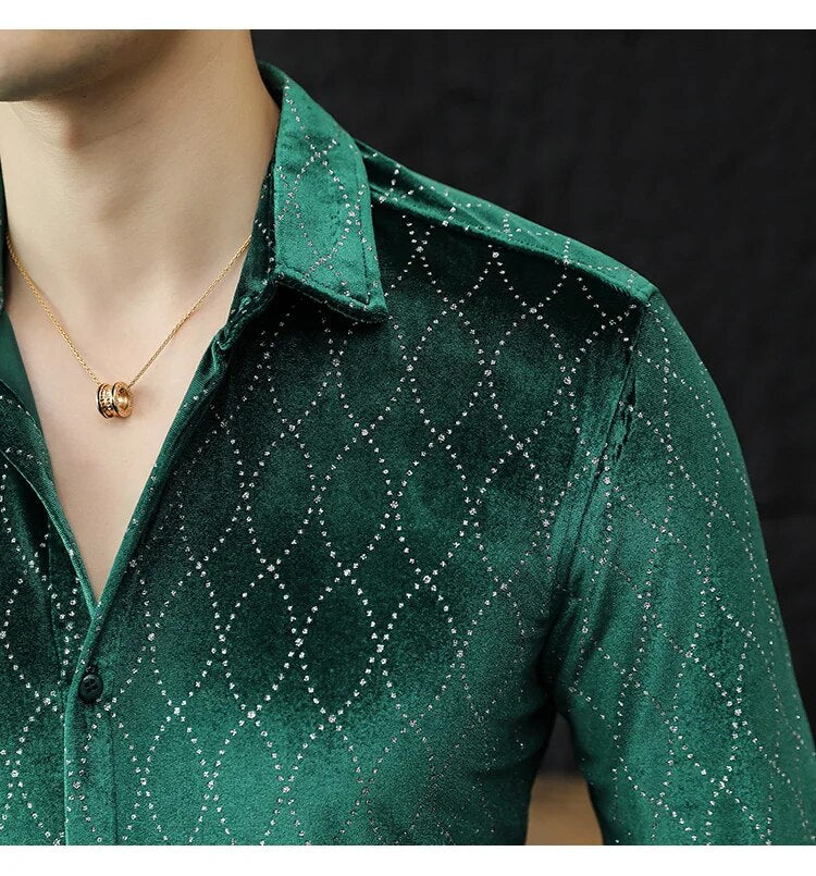 Diamond Geometric Rhinestone Velvet Shirt