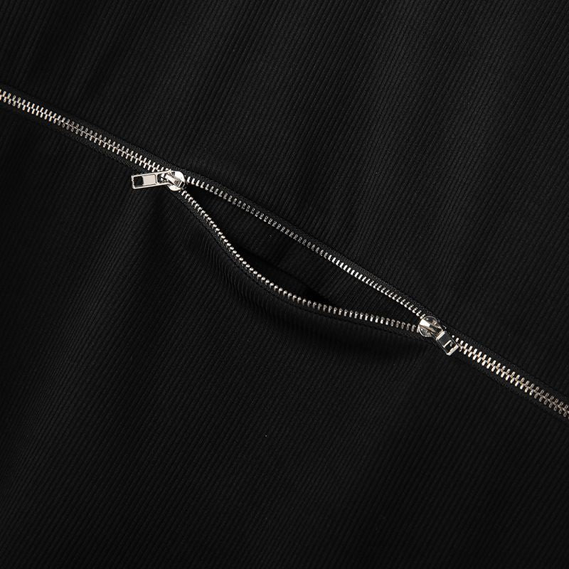 Zipper Solid Color Short Sleeve T-Shirt