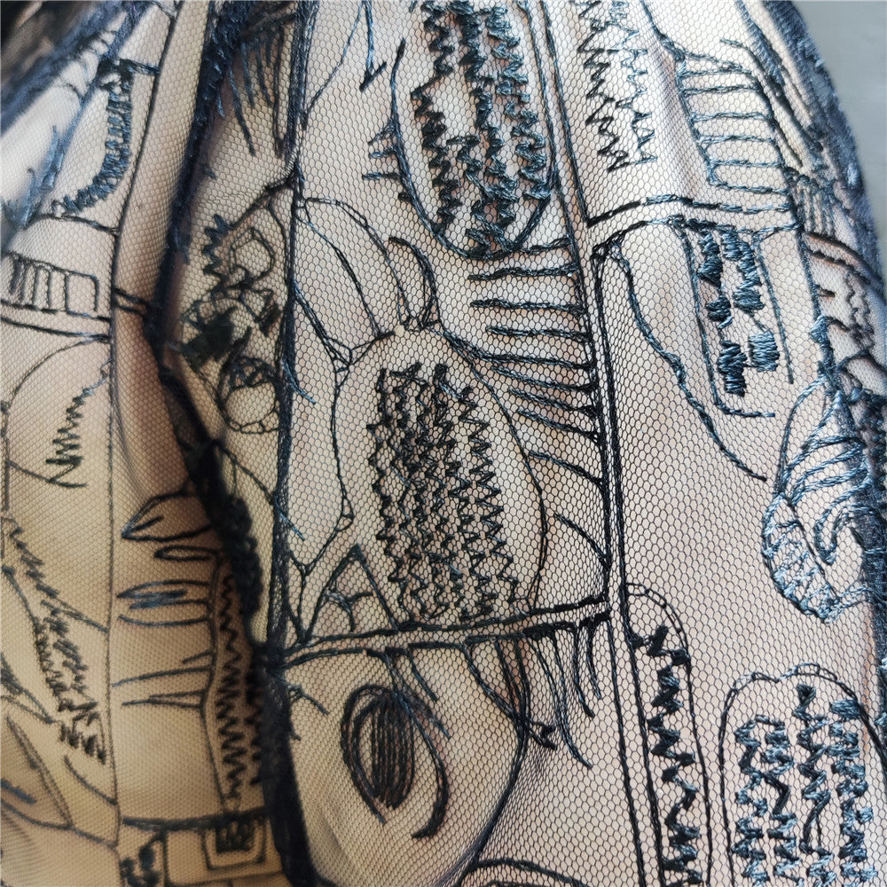 Comic Black Lace Embroidery Shirt