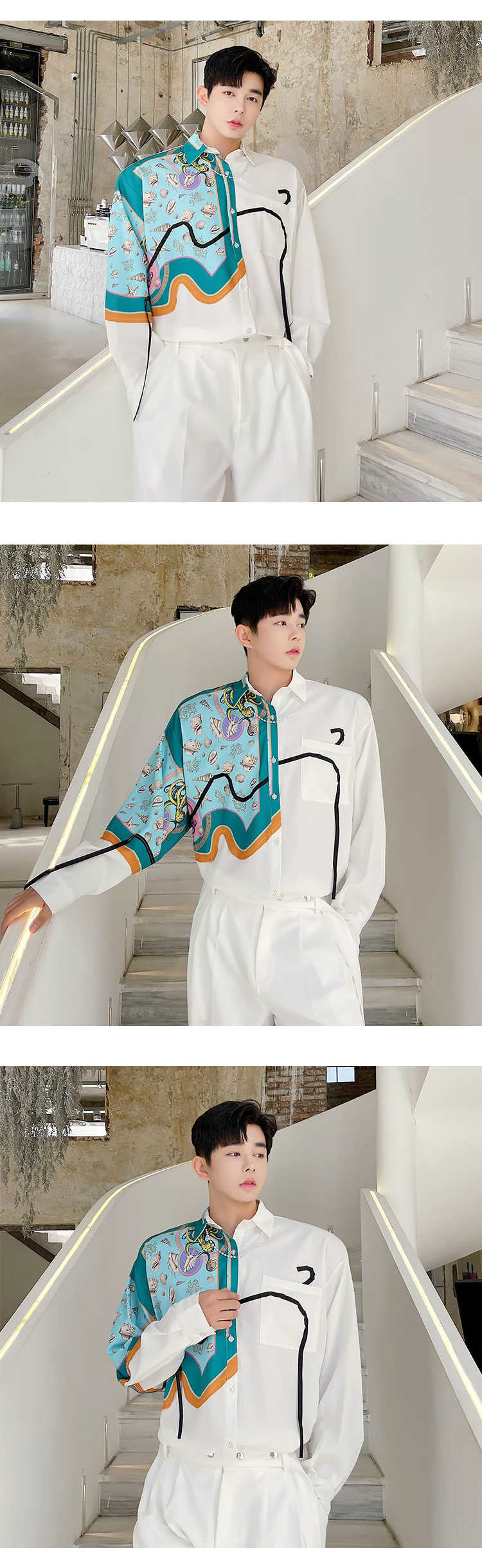 Chemise homme blanche en soie imprimée