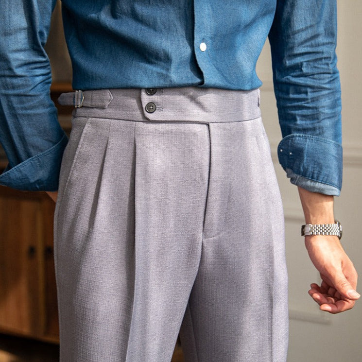 Solid Cotton Mid Waist Trousers