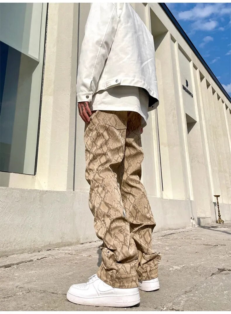 Snake Skin Pattern PU Leather Pants