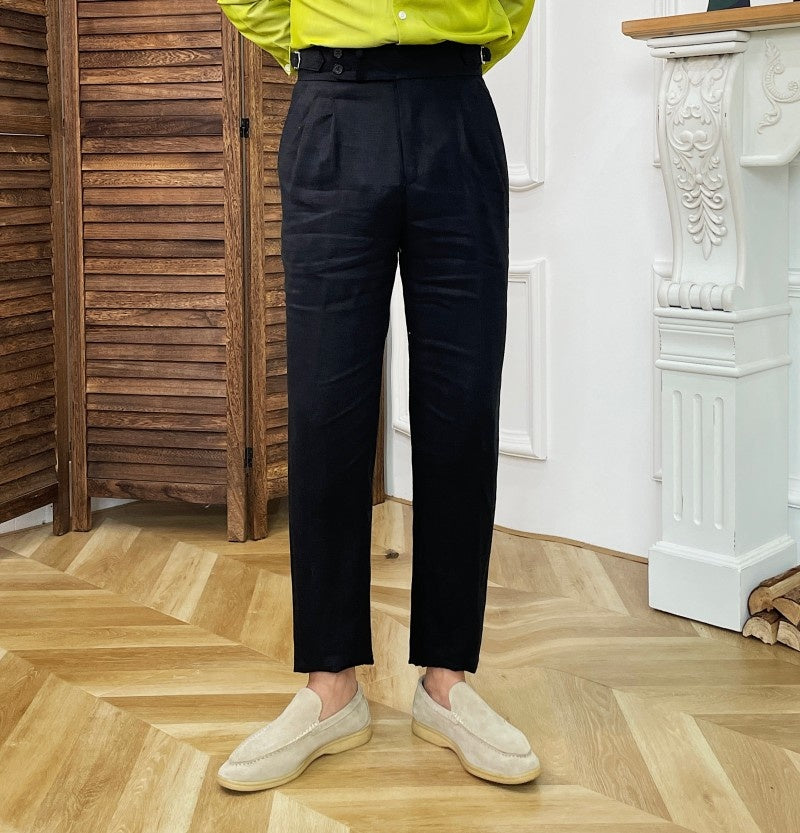 Solid Linen Straight Legs Trousers