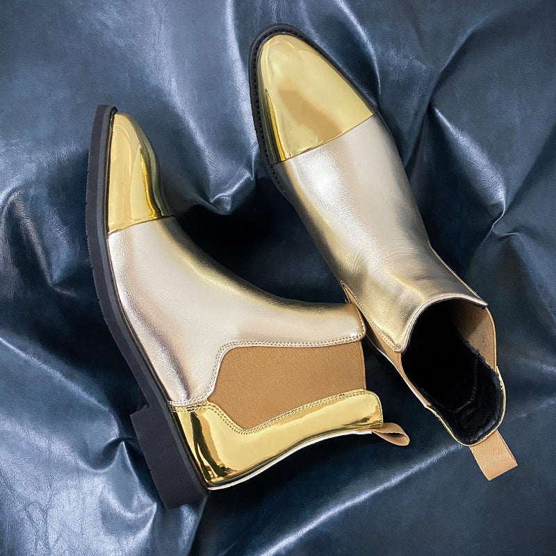Solid Gleaming Gold Ankle Chelsea Boots