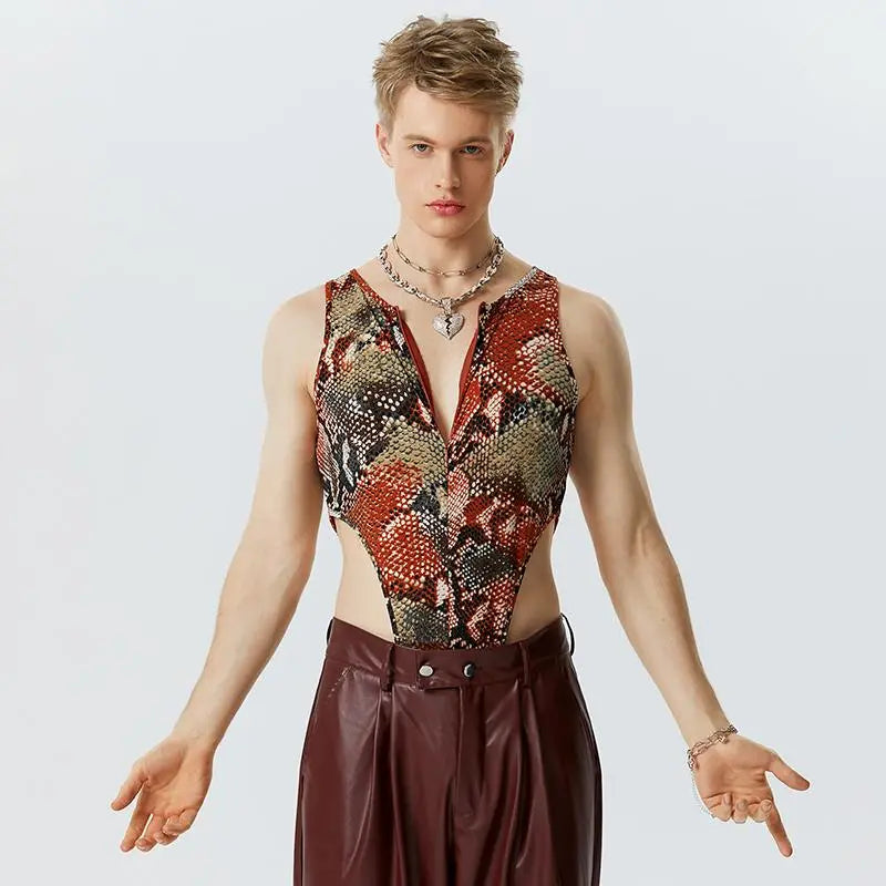 Animal Printing O-neck Sleeveless Bodysuit