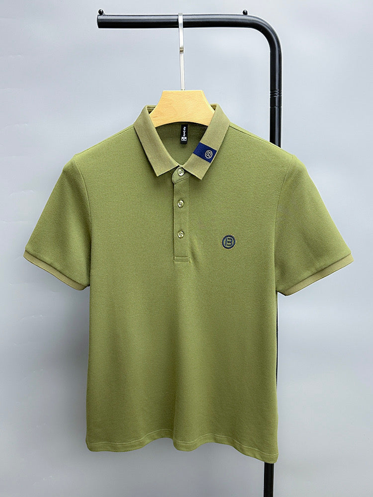 Solid 100% Cotton Letter Embroidery Polo Shirt