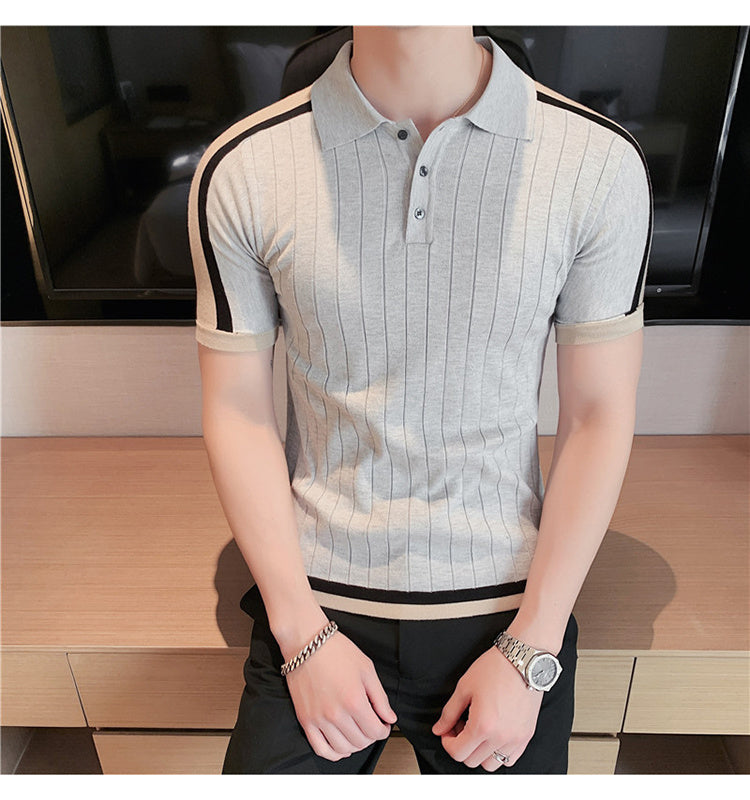 Striped Knitted Viscose Polo Shirt
