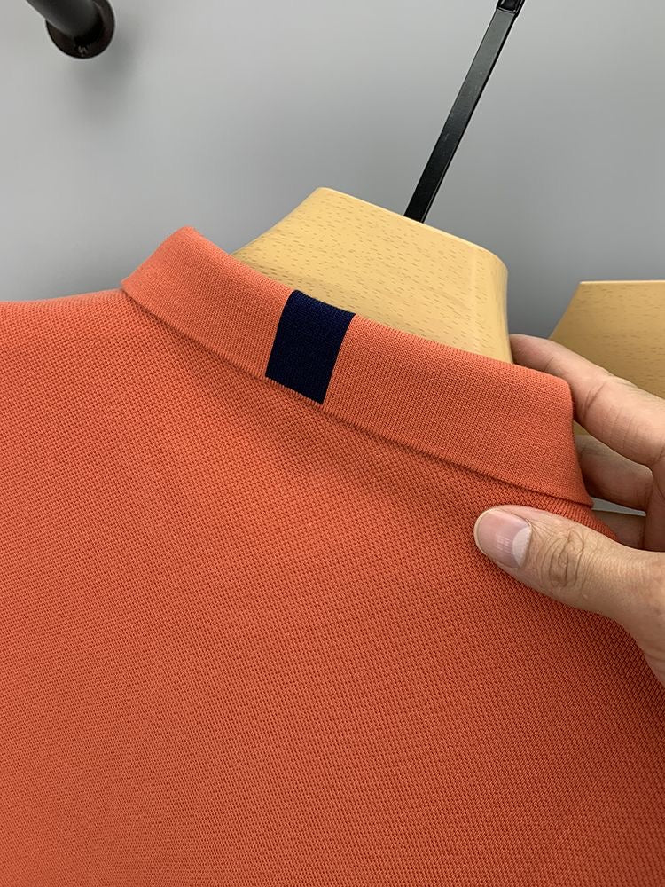 Solid 100% Cotton Letter Embroidery Polo Shirt