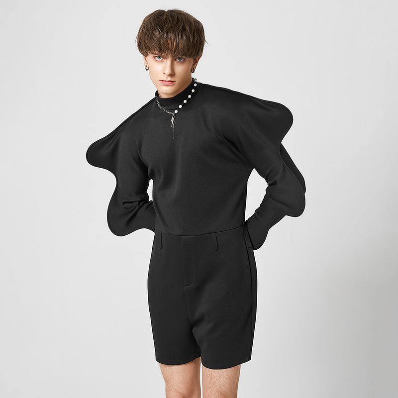 Solid Turtleneck Ruffles Romper