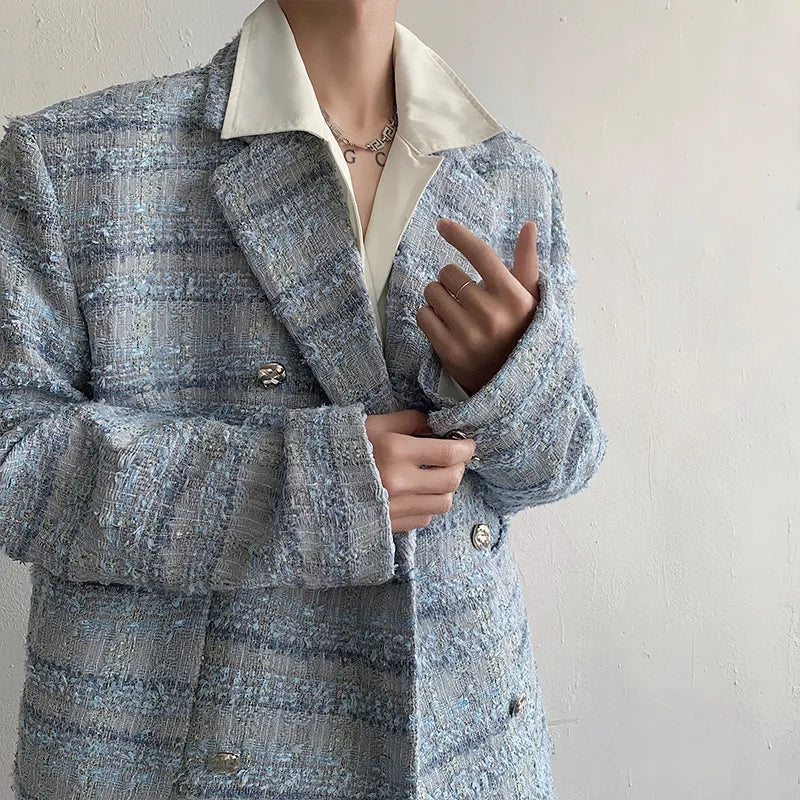 Blue Loose Thickened Tweed Blazer