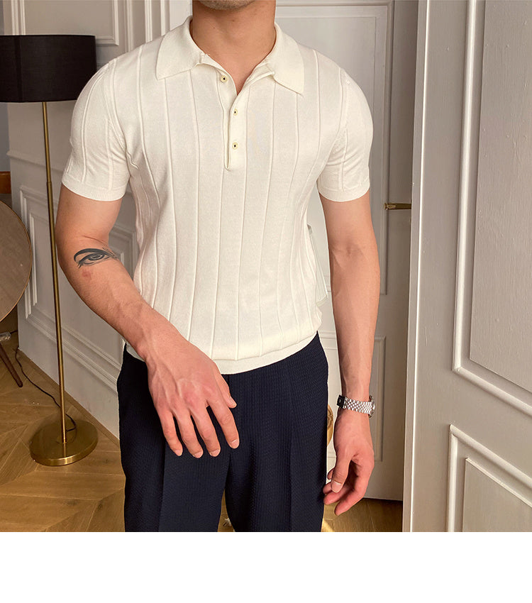 Striped Viscose Short Sleeve Polo Shirt