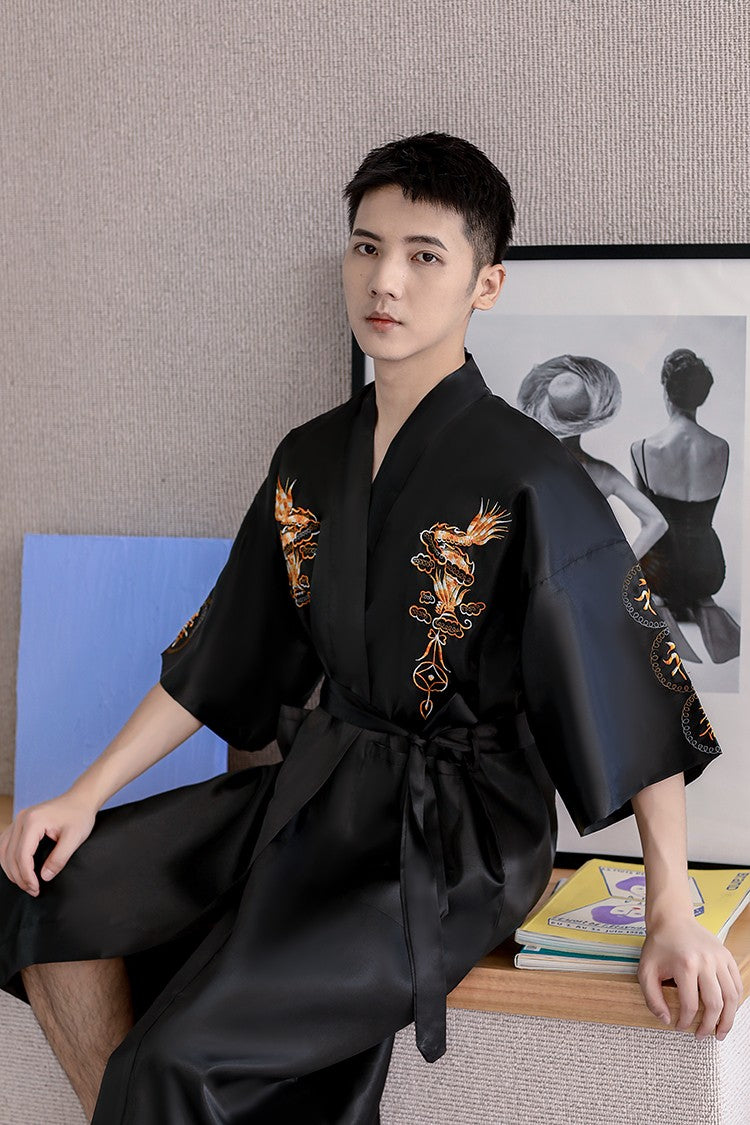 Embroidery Dragon Sleepwear Silk Robe