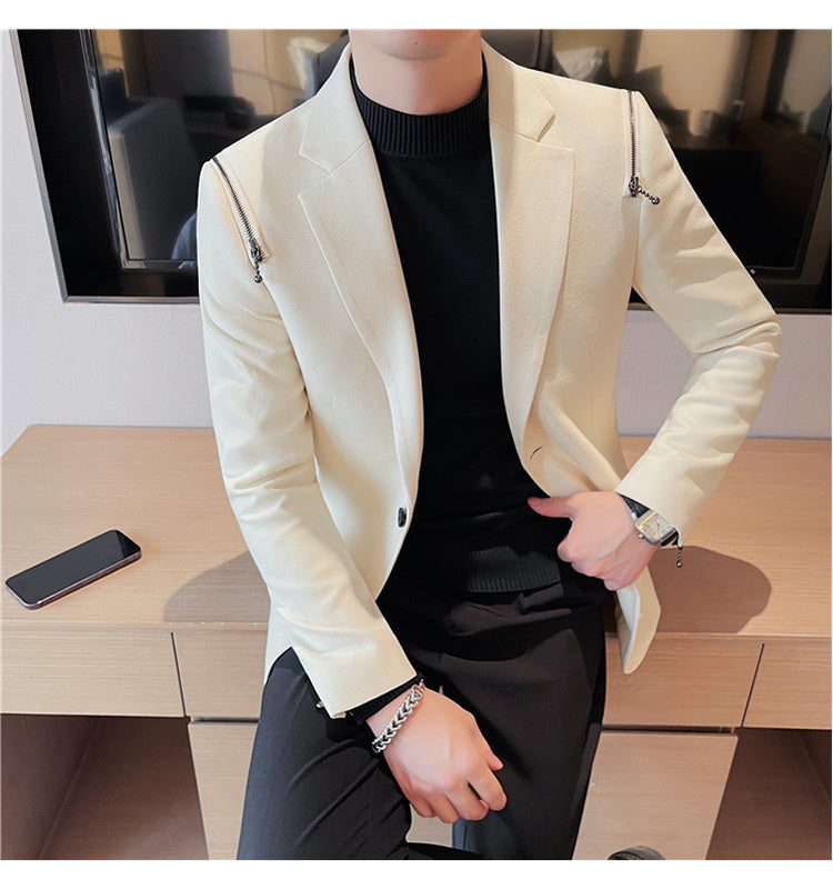 Zipper Decoration Solid Blazer