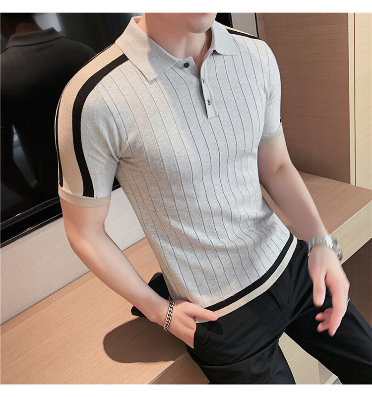 Striped Knitted Viscose Polo Shirt