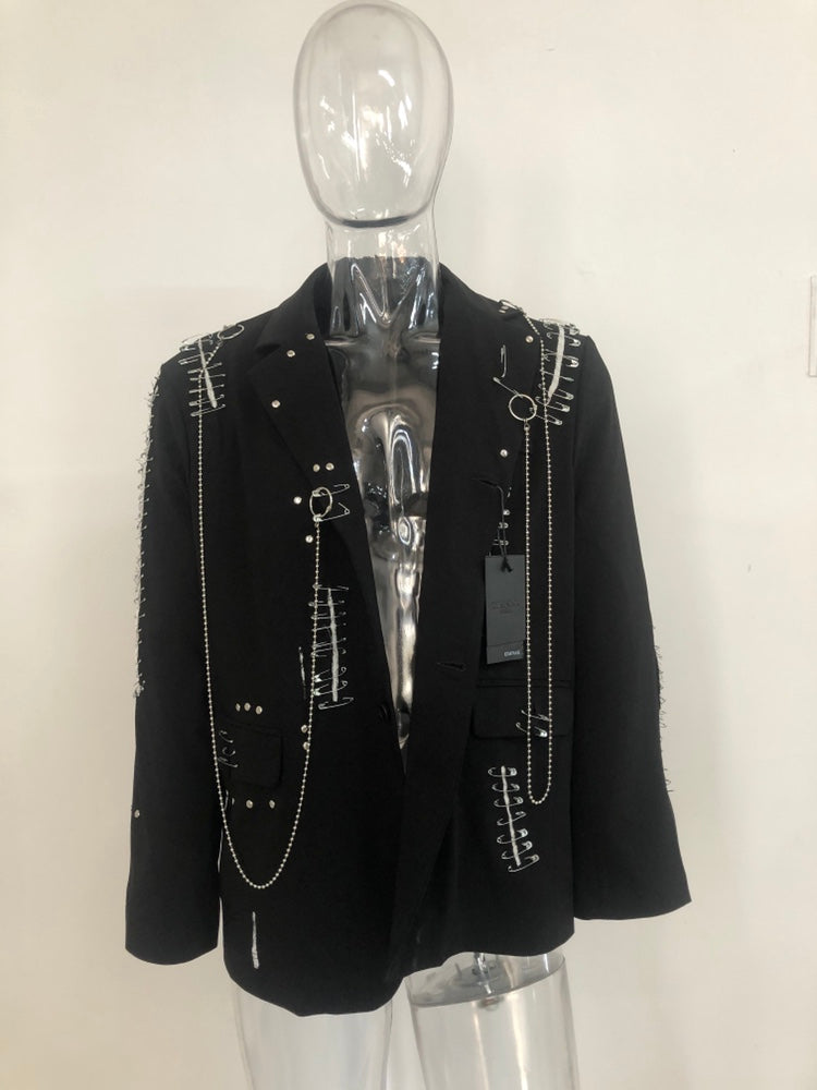Black Color Metal Chain Decoration Blazer