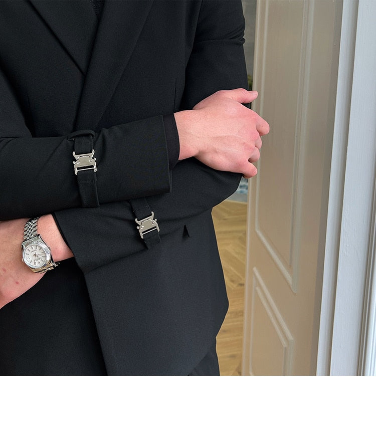 Metal Side Buckle Solid Blazer