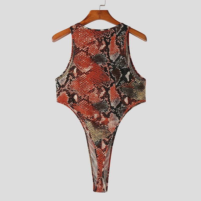 Animal Printing O-neck Sleeveless Bodysuit