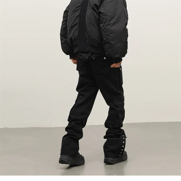 Button Holes Bottom Straight Cargo Pants
