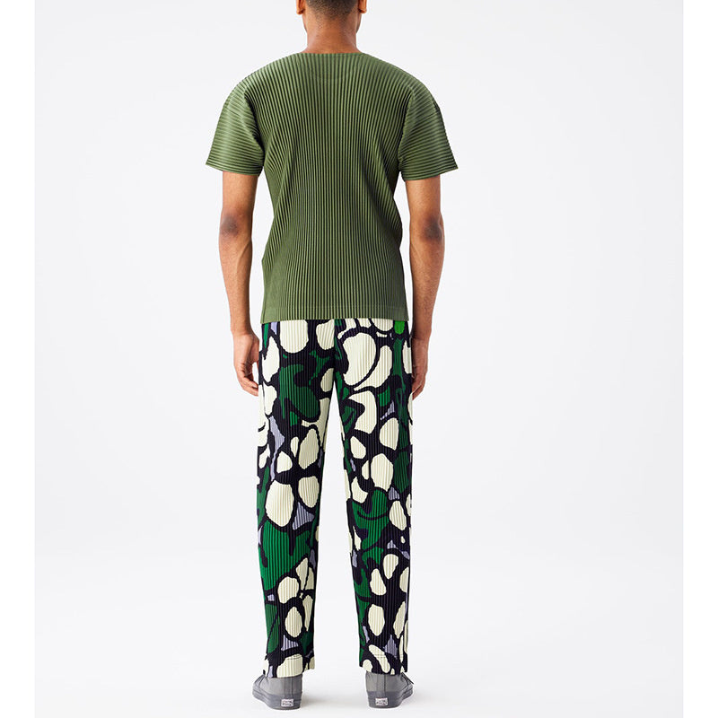 Geometric Pleated Straight Loose Pants