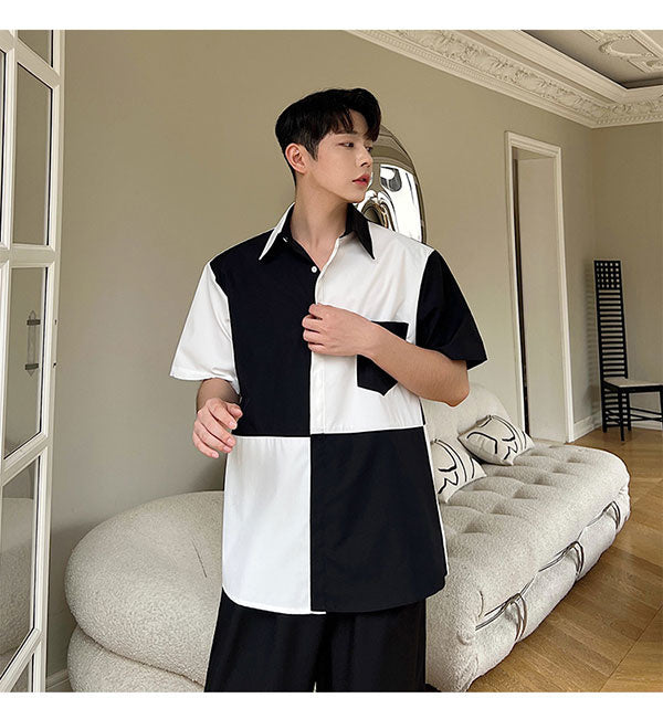 Black & White Patchwork Loose Shirt