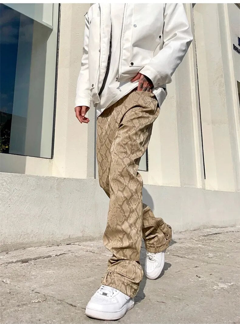 Snake Skin Pattern PU Leather Pants