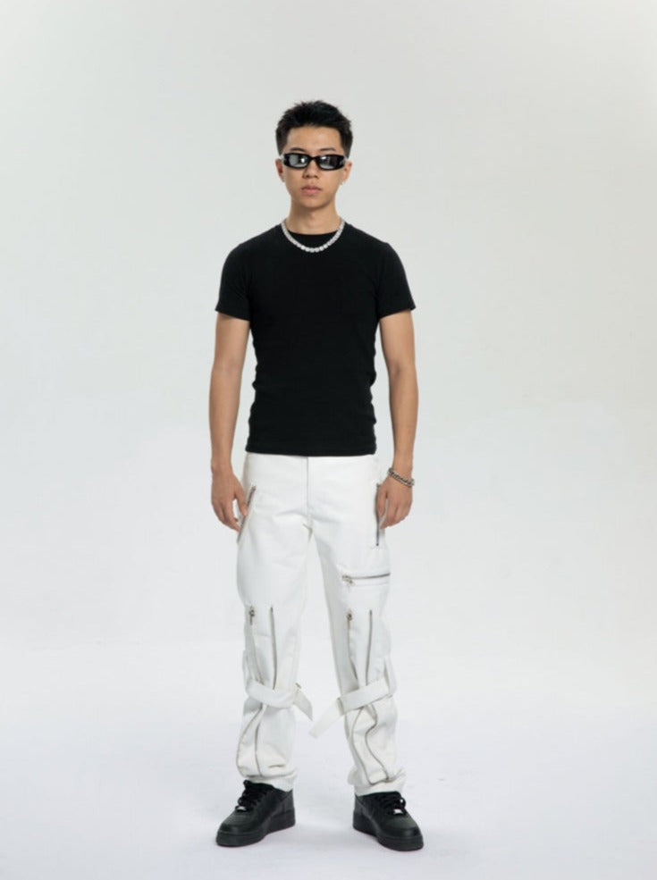 Black Pu Leather Zipper Pants