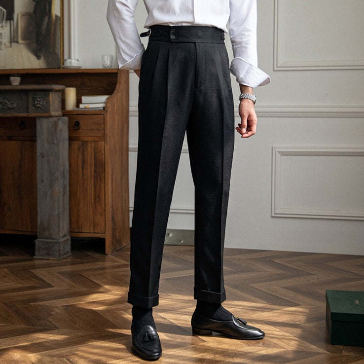 Solid Cotton Mid Waist Trousers