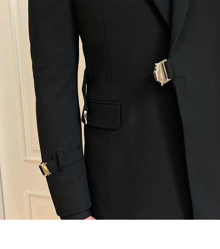 Metal Side Buckle Solid Blazer