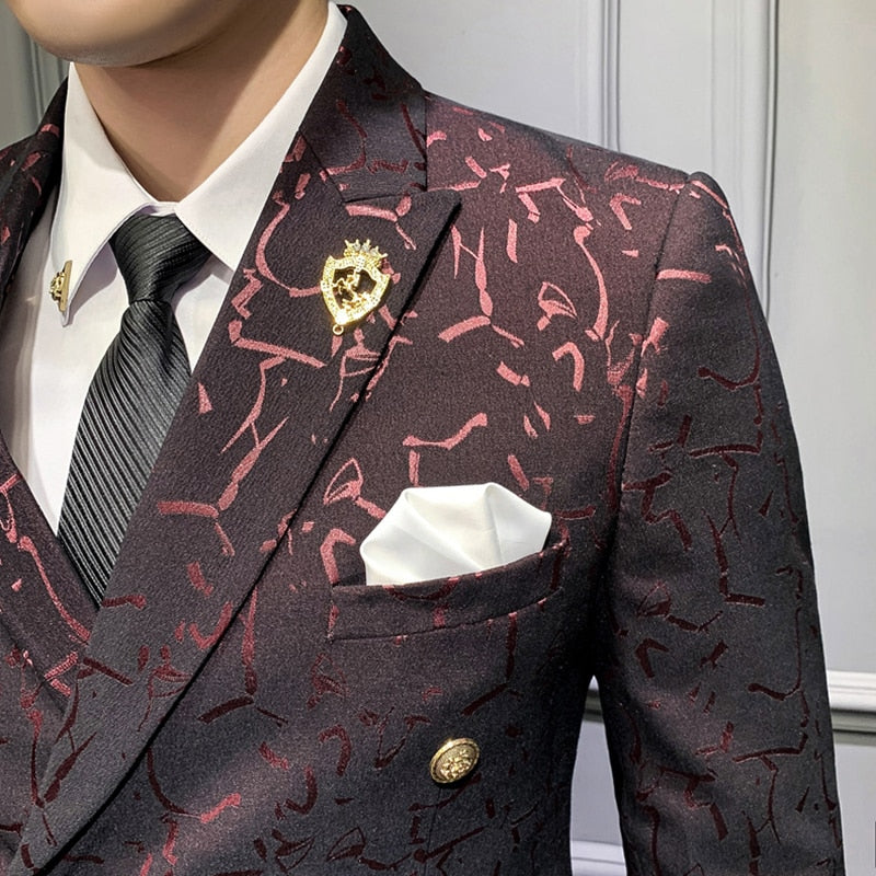 Highlight Abstract Slim Fit Tuxedo Style Hommes Costume