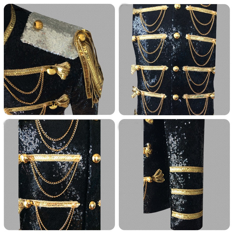 Sequin Embellished Black Gold Blazer