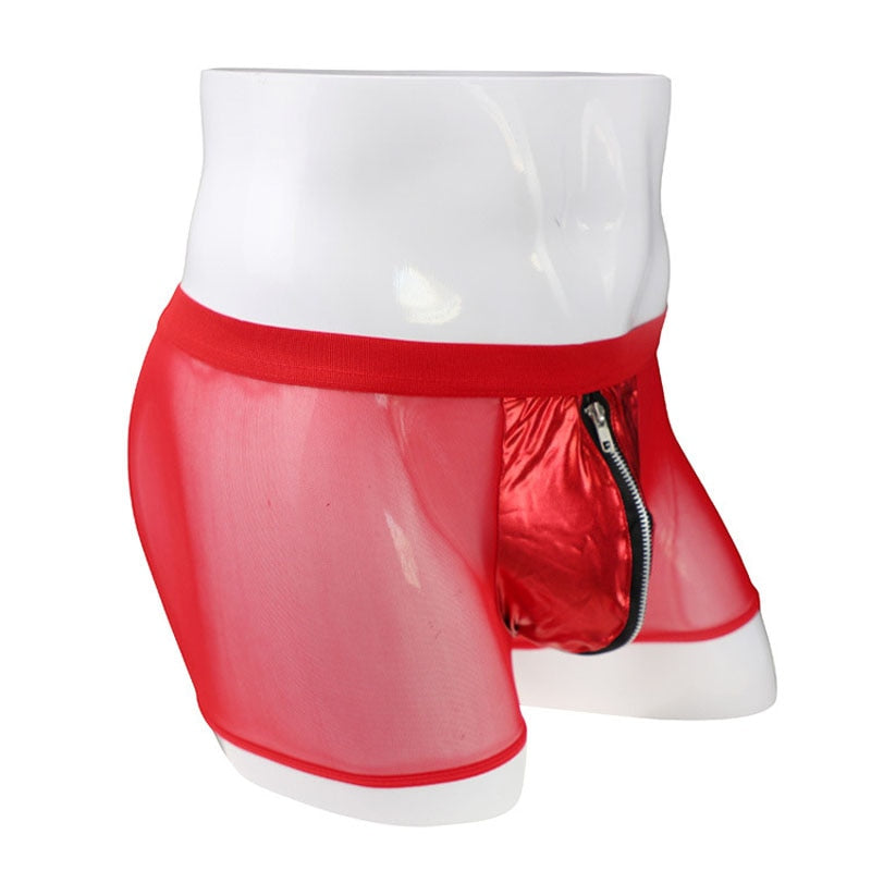 Sexy Soft Faux Leather Zipper Pouch Boxer