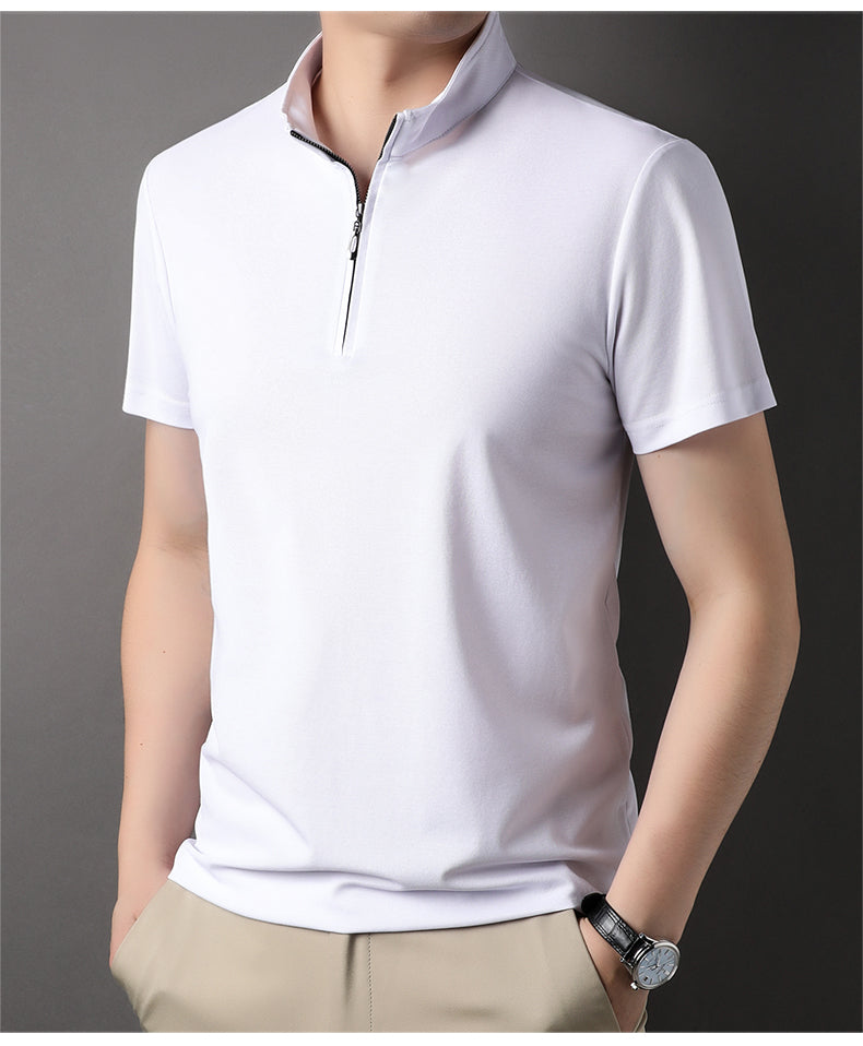 Casual Summer Solid Color Zipper Polo Shirt