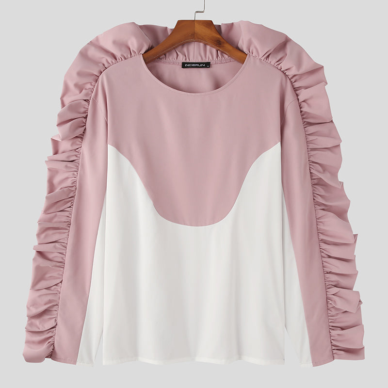 Solid Long Sleeve Ruffles T-Shirt