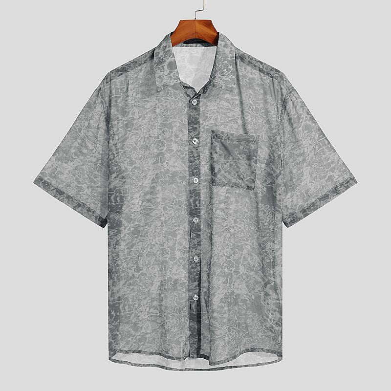 Water Marble Patterned See-Through Shirt