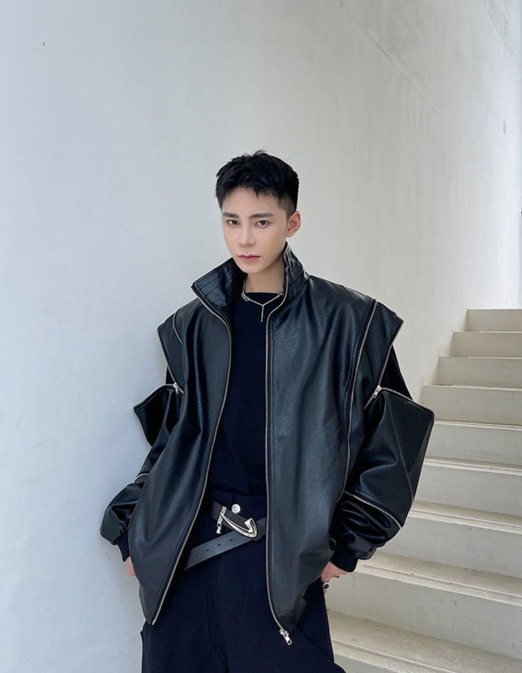 Black Oversized Detachable Zipper Jacket