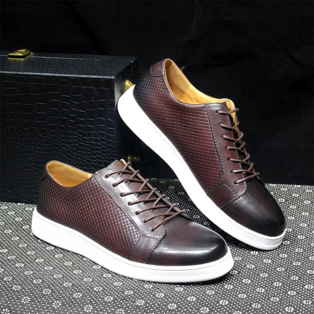 Genuine Leather Lace-Up Soft Sole Sneakers