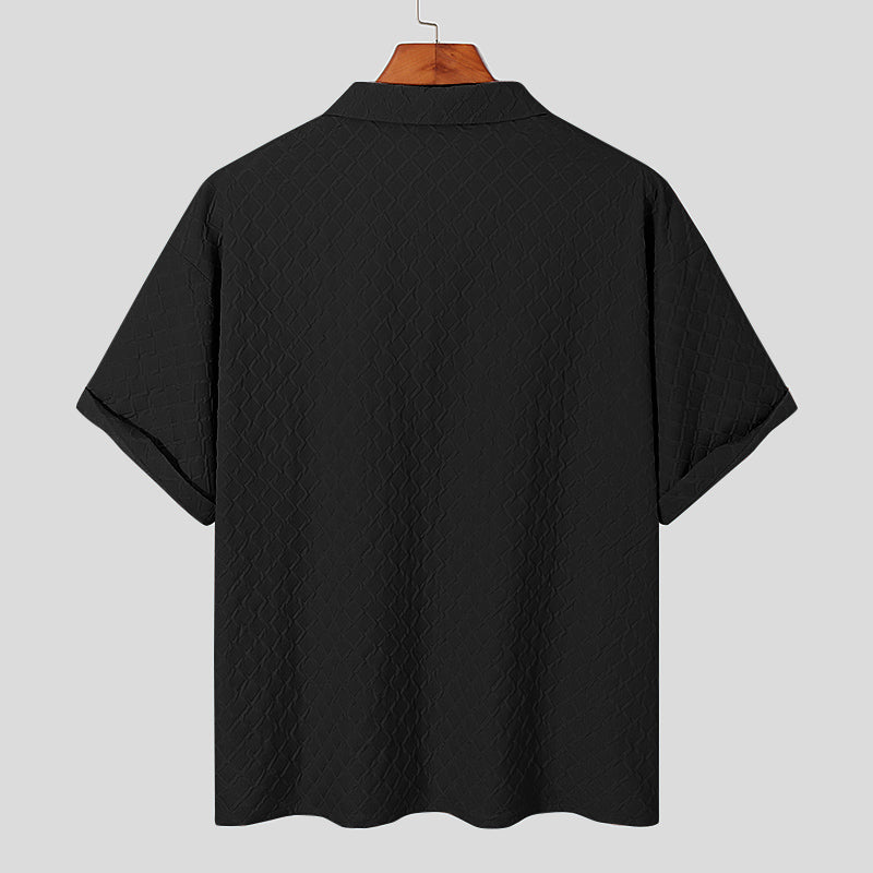 Geometric Twisting Diamond Embossed Polo Shirt